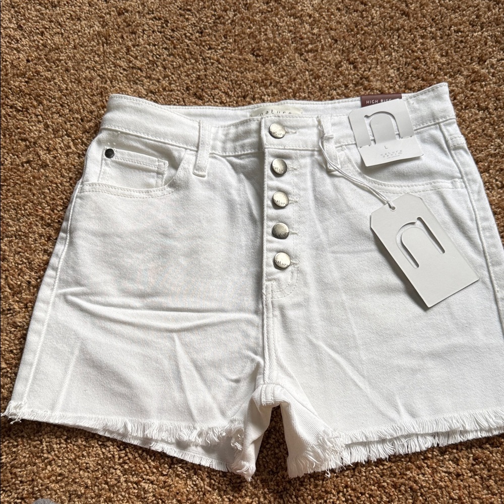 High Waist White Denim Shorts